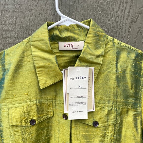NEW Anu by Natural Womens Small Silk Green Button-Up Shirt Jacket  Artsy NWT - Picture 4 of 8